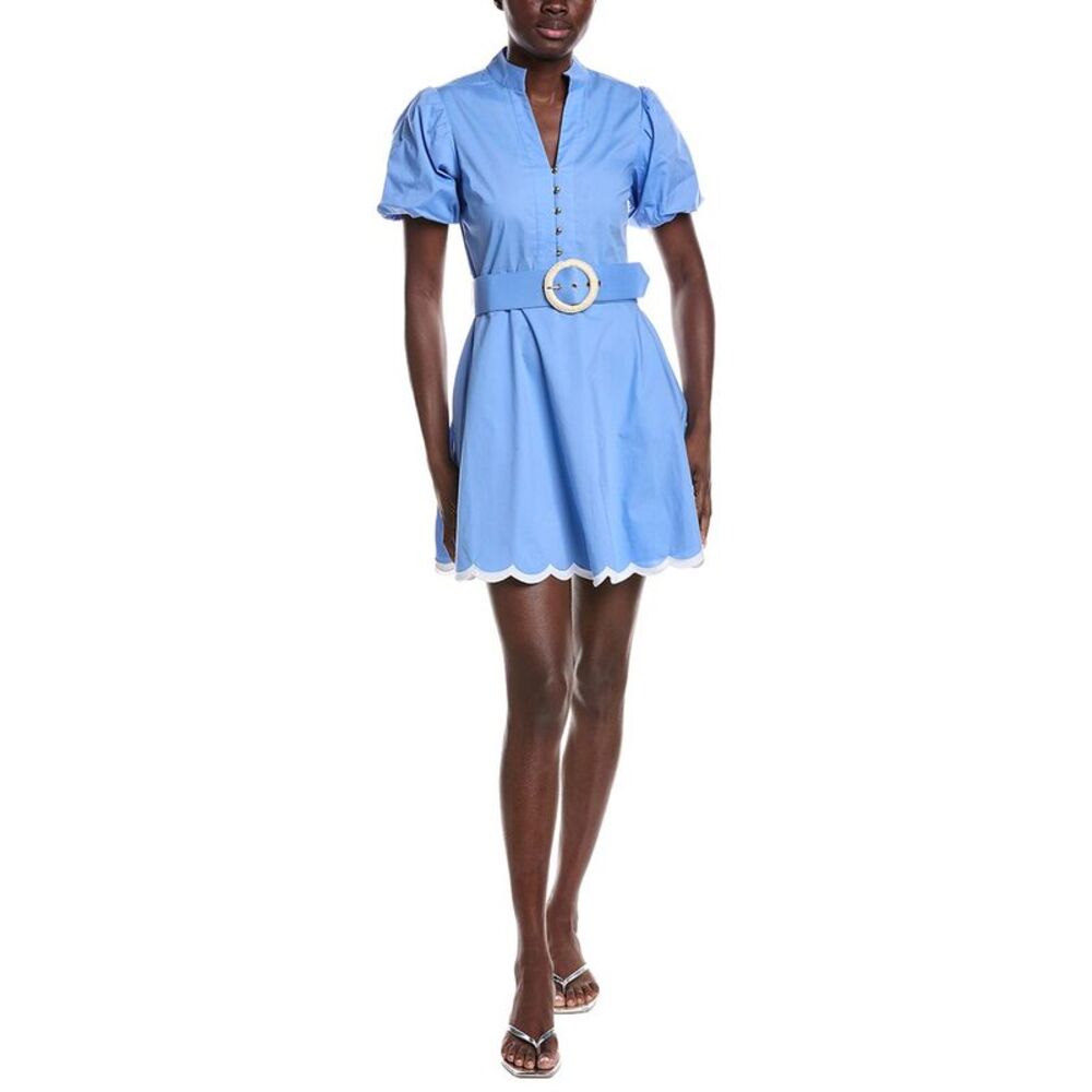 Sail To Sable Womens  Belted Puff Sleeve Tunic Dress, Blue